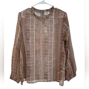 World Market Sheer Boho Peasant Blouse Size S / M Balloon Sleeves Textured NEW